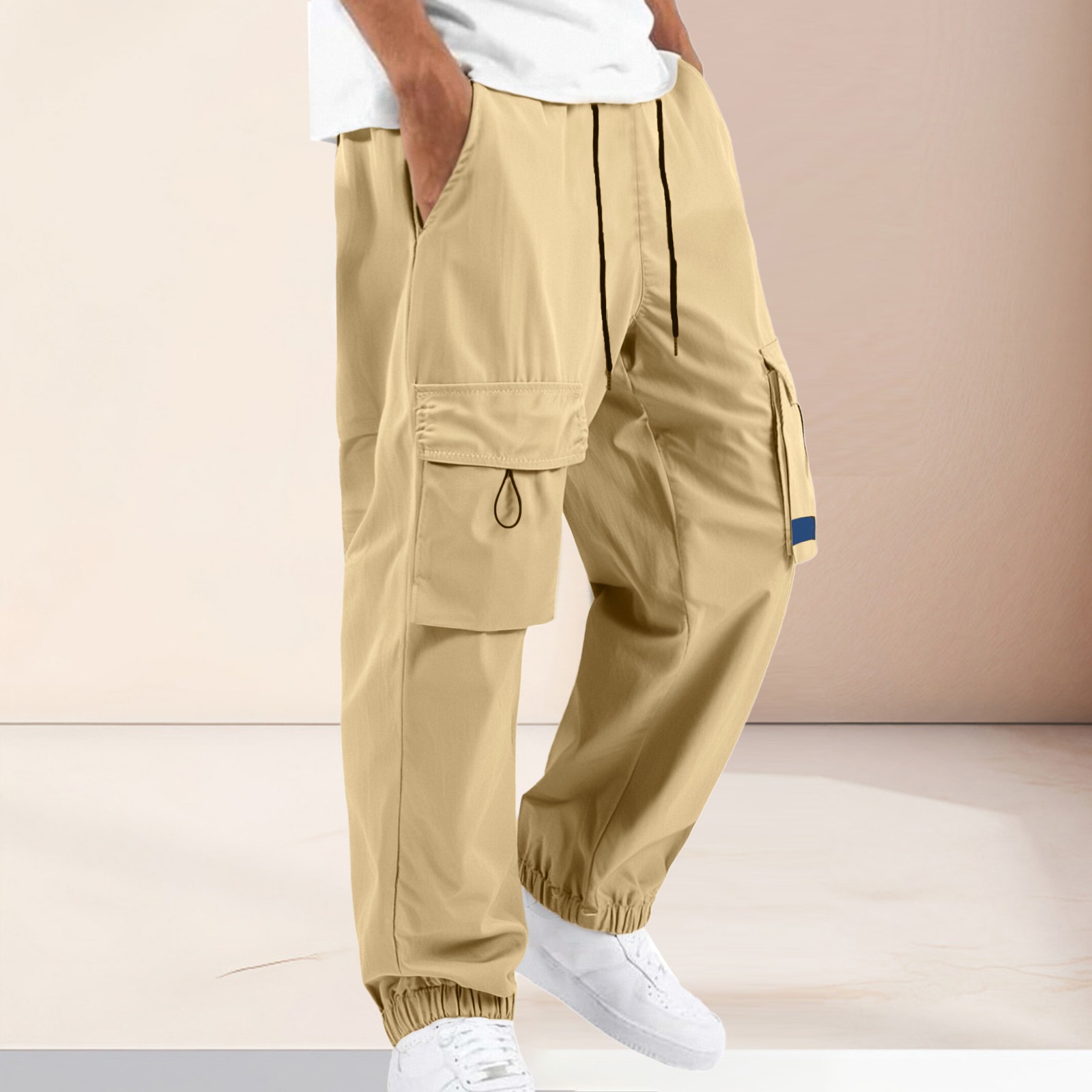 thumbnail image 2 of Pantalones cargo de pana para hombre - Corte jogger cónico - Poliéster, ropa urbana, múltiples bolsillos, tallas S-XXL, 2 of 8